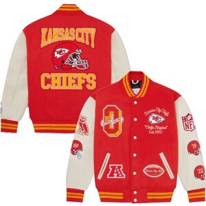 Men's OVO x NFL Red Kansas City Chiefs Full-Snap Varsity Jacket